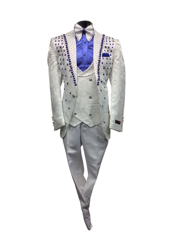 3PC TUXEDO SUIT WITH STONE TRIM
