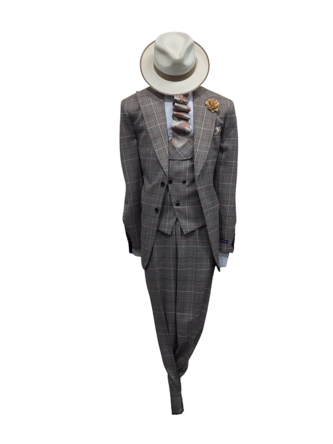3 PC SLIM FIT PLAID WITH ORANGE LINE