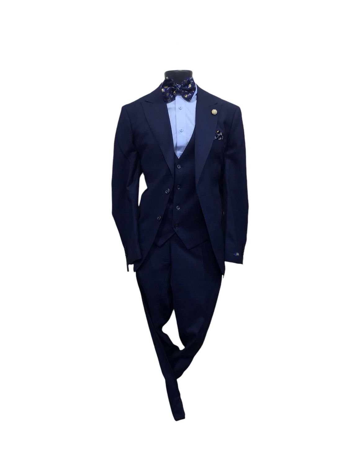 3 PC SLIM FIT GLENPLAID SUIT, Color: BLUE, Size: 42R/36W