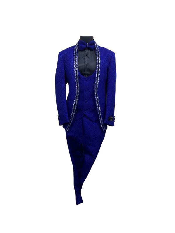 3 PC SLIM FIT BANNED COLLAR STONE TRIM