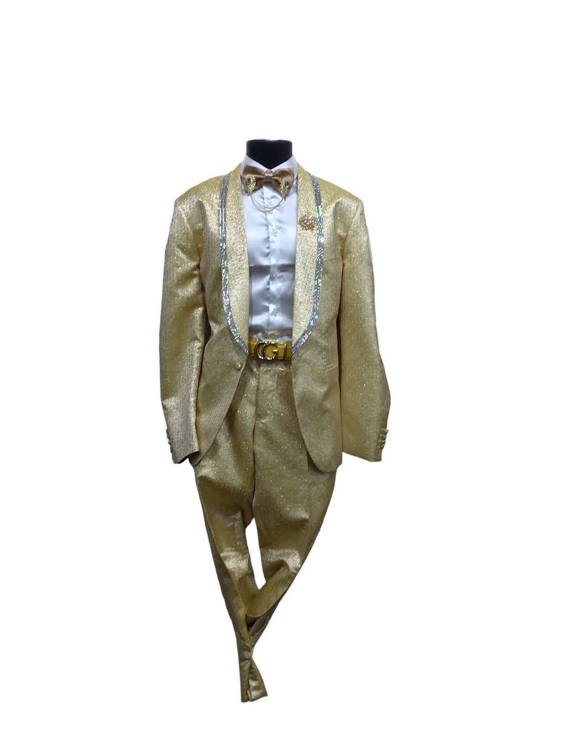 2PC SLIM FIT SILVER RHINESTONE LAPEL TUX
