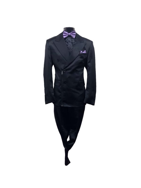 2PC SATIN SLIM FIT SUIT WITH ZIPPERS 