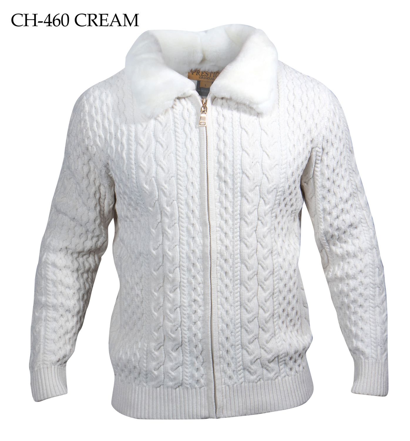 ZIP UP CLASSIC SWEATER WITH BLACK FUR COLLAR