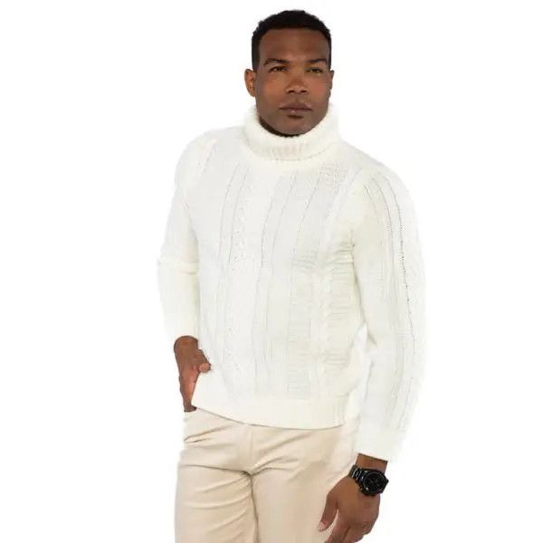 TURTLENECK ZIP UP CABLE DESIGN SWEATER