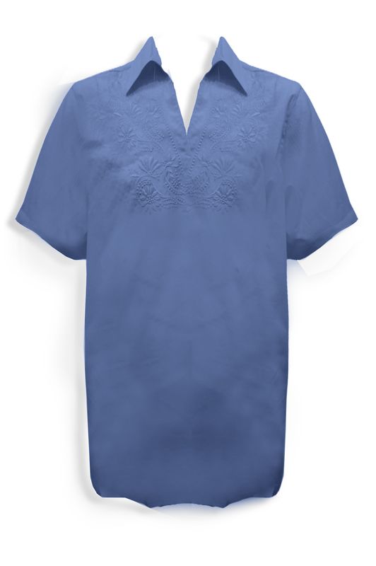 SHORT SLEEVE NECK EMBROIDERED TOP