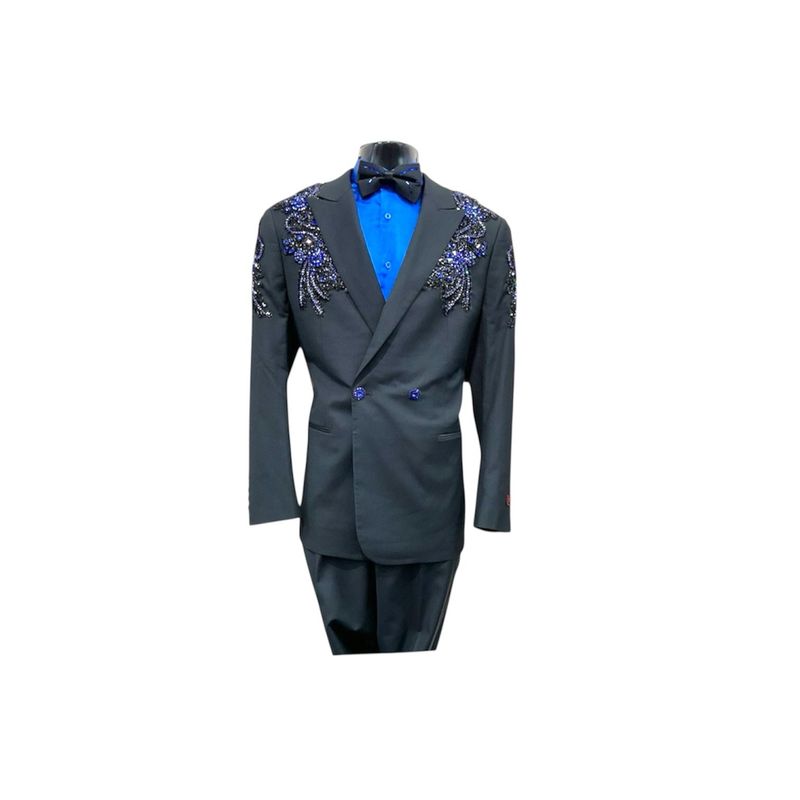 2PC TUXEDO BLUE RHINESTONE PATTERN