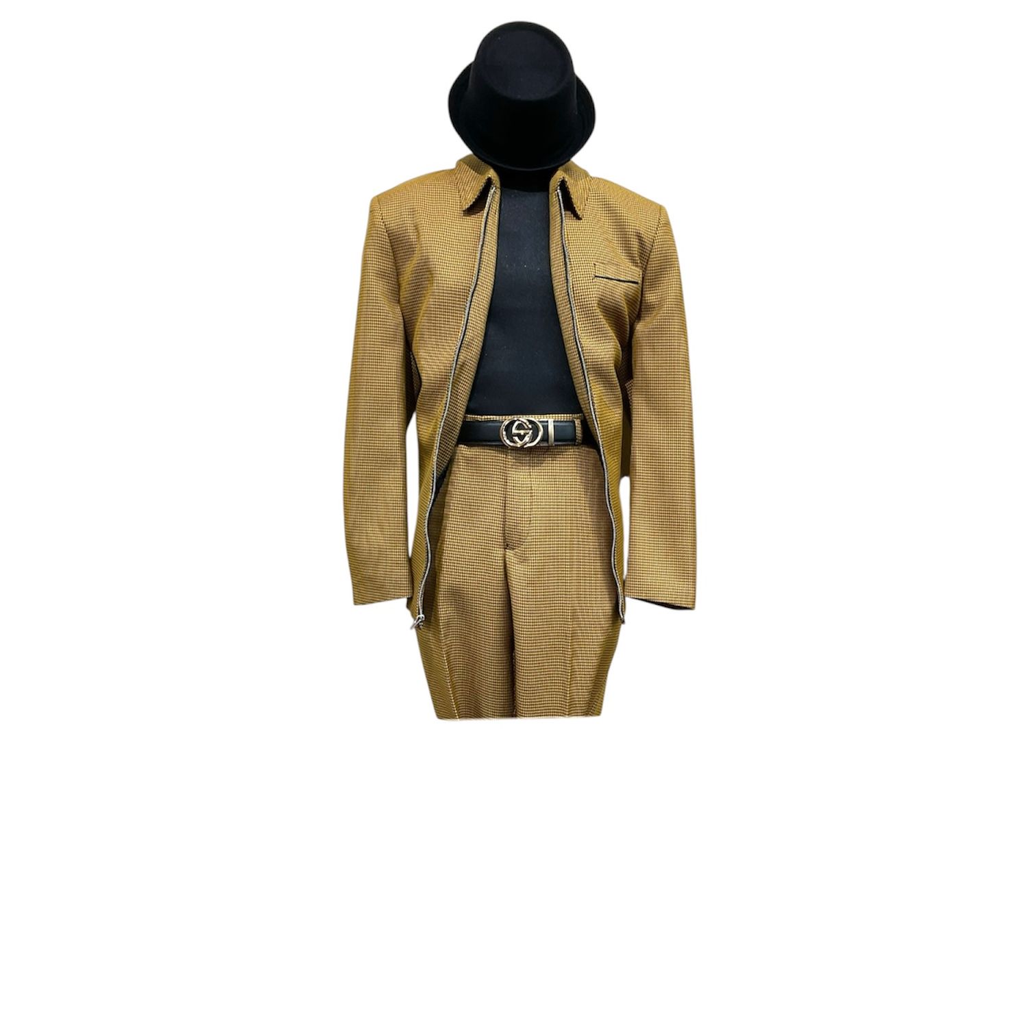 2PC HOUNDSTOOTH WALKING SUIT ZIP UP JACKET, Color: BLACK-LUGGAGE, Size: 40R/34W