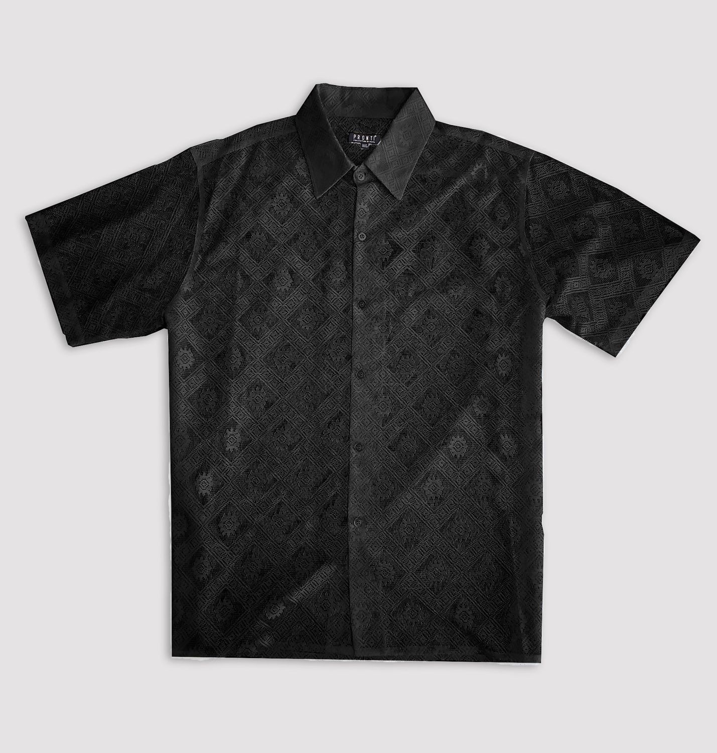 MESH JACQUARD SHORT SLEEVE SHIRT, Color: BLACK, Size: L