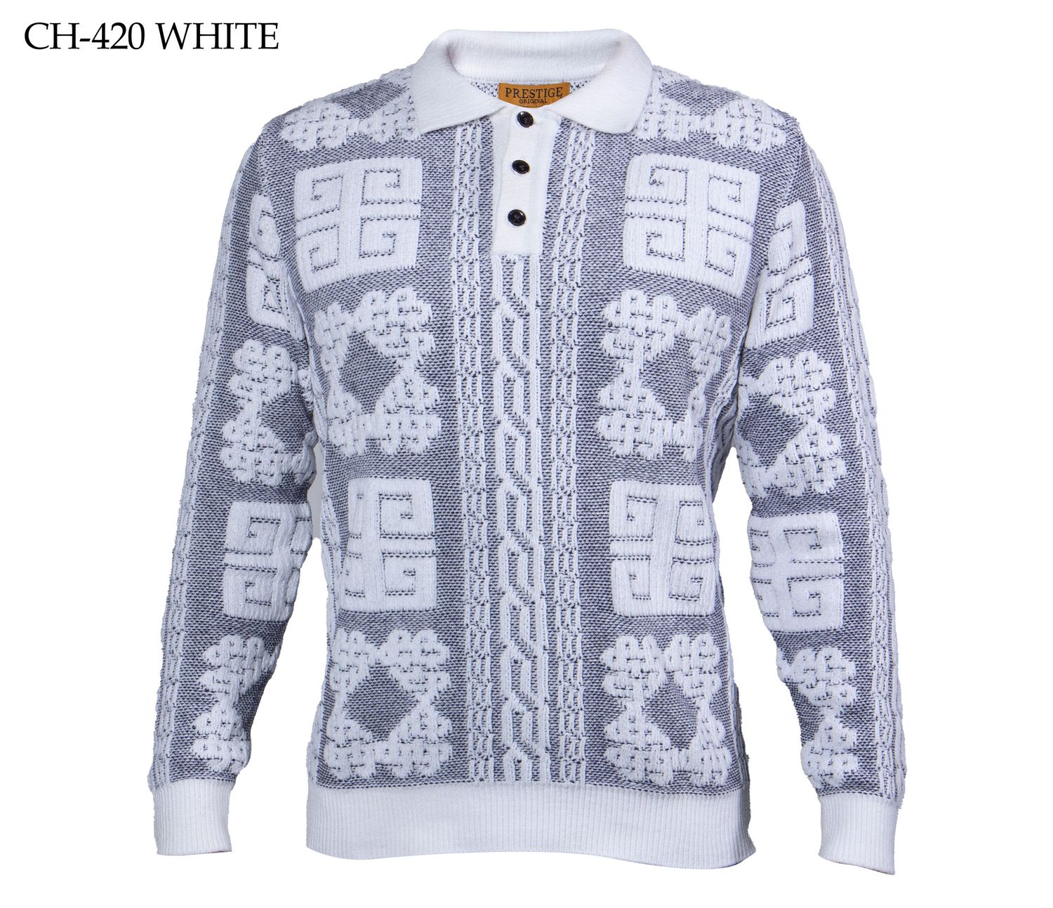 THREE BUTTON LUXURY SWEATER , Color: WHITE, Size: L