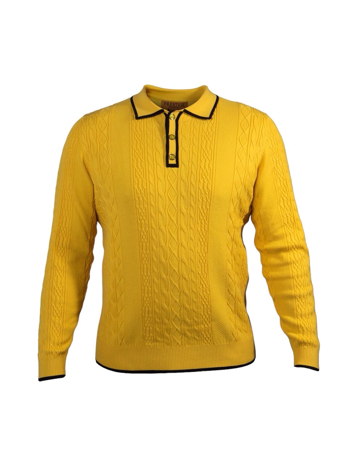 THREE BUTTON CABLE KNIT SWEATER , Color: YELLOW, Size: L