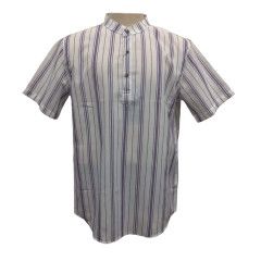 SUSLO SHORT SLEEVE PIN STRIP LINEN COTTON SHIRT 