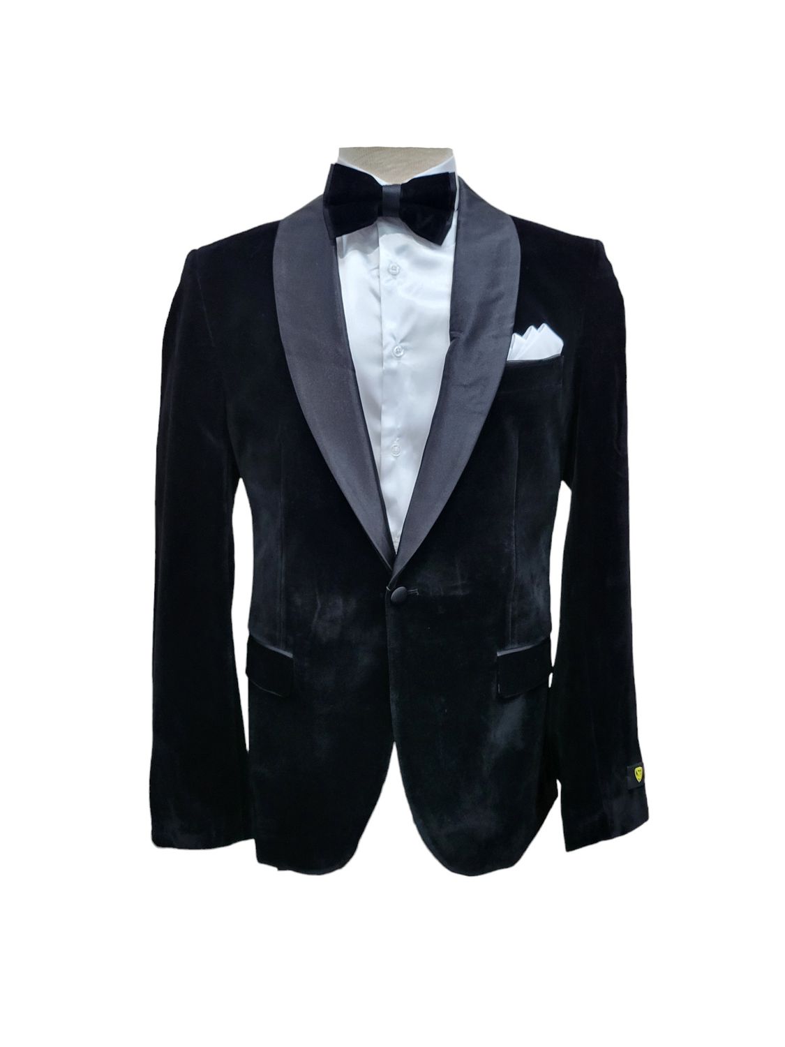 SUSLO COUTURE VELVET SLIM FIT BLAZER , Color: BLACK, Size: XL