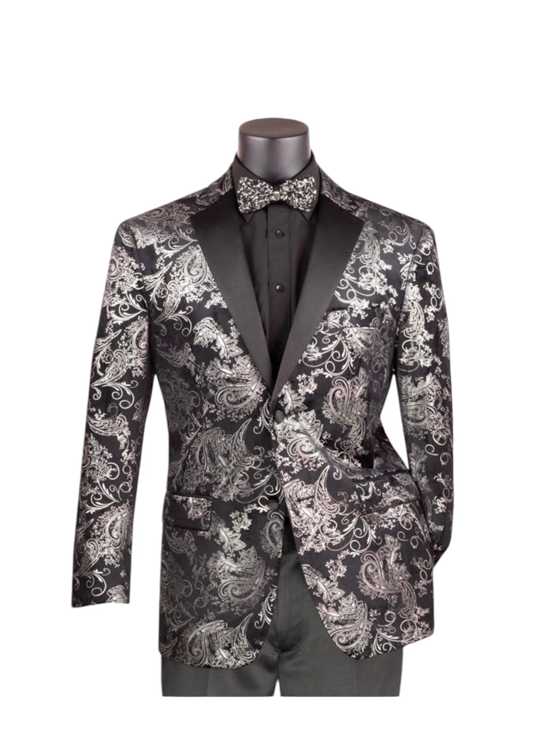 REGULAR FIT BLAZER WITH PAISLEY PATTERN , Color: SILVER, Size: L