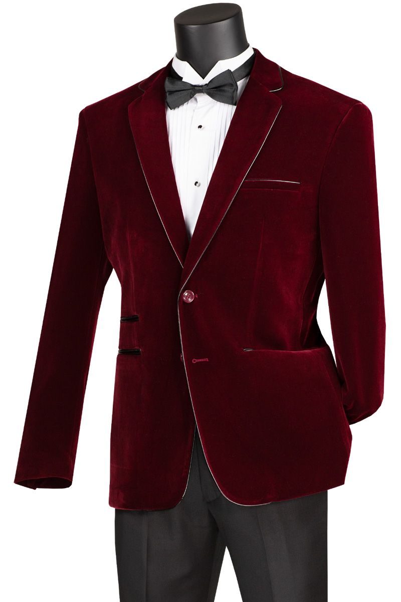 LUXURY SLIM FIT VELVET SPORT JACKET , Color: WINE, Size: XL