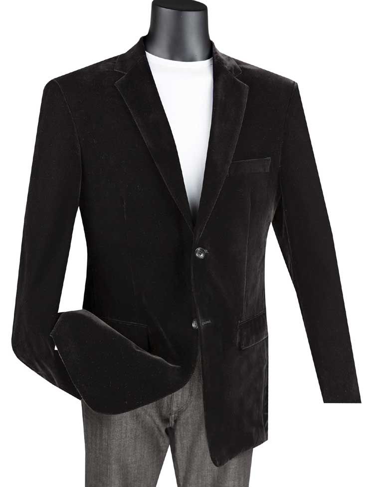 LUXURY SINGLE BREASTED 2 BTNS VELVET BLAZER , Color: BLACK, Size: L