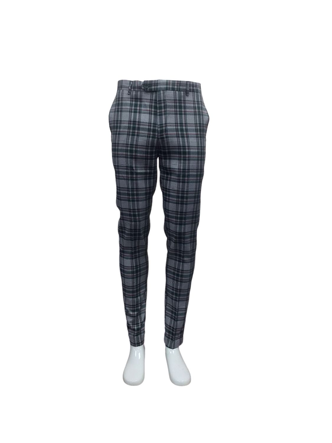	SLIM FIT PANTS WITH PLAID PATTERN , Color: GREEN, Size: 38W/32L