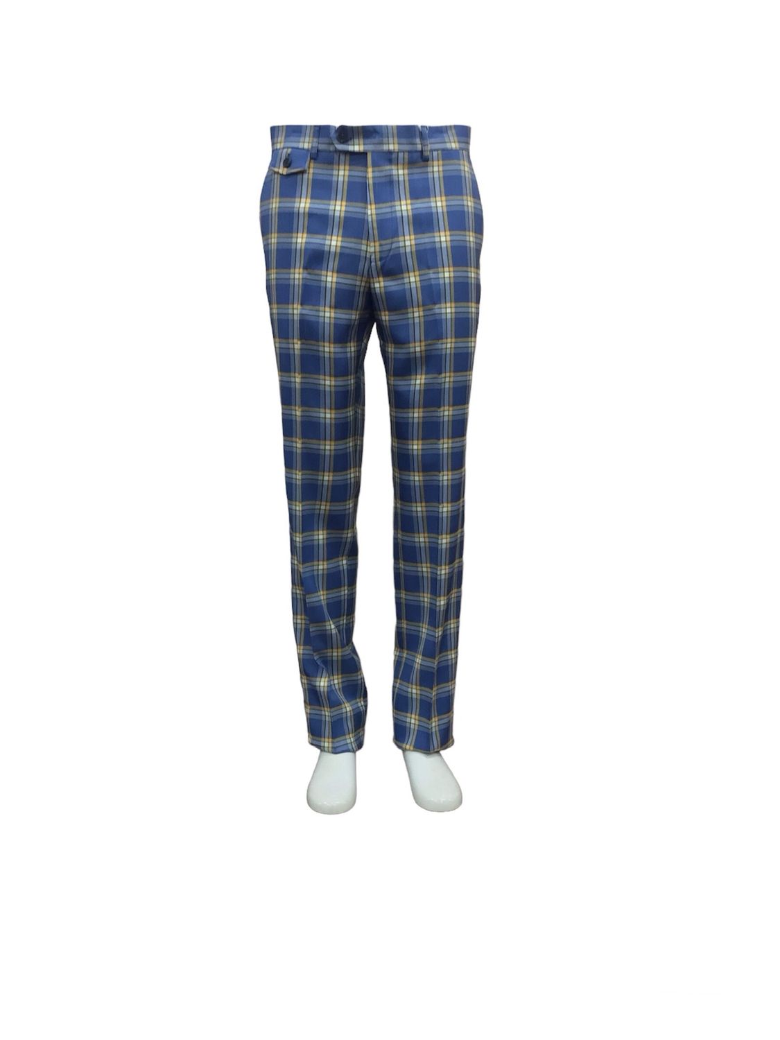 MODERN FIT FLAT FRONT PLAID PANTS , Color: BLUE, Size: 36W
