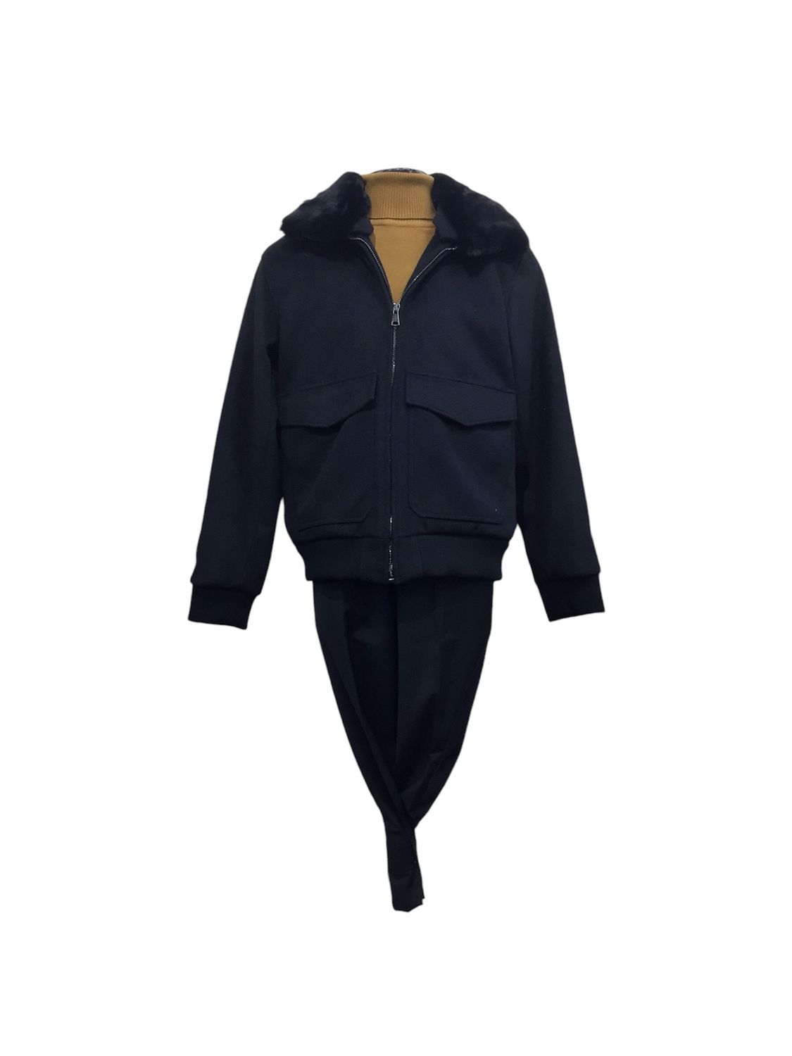 	FANCY COAT WITH REMOVABLE TRIM ON COLLAR , Color: BLACK, Size: L