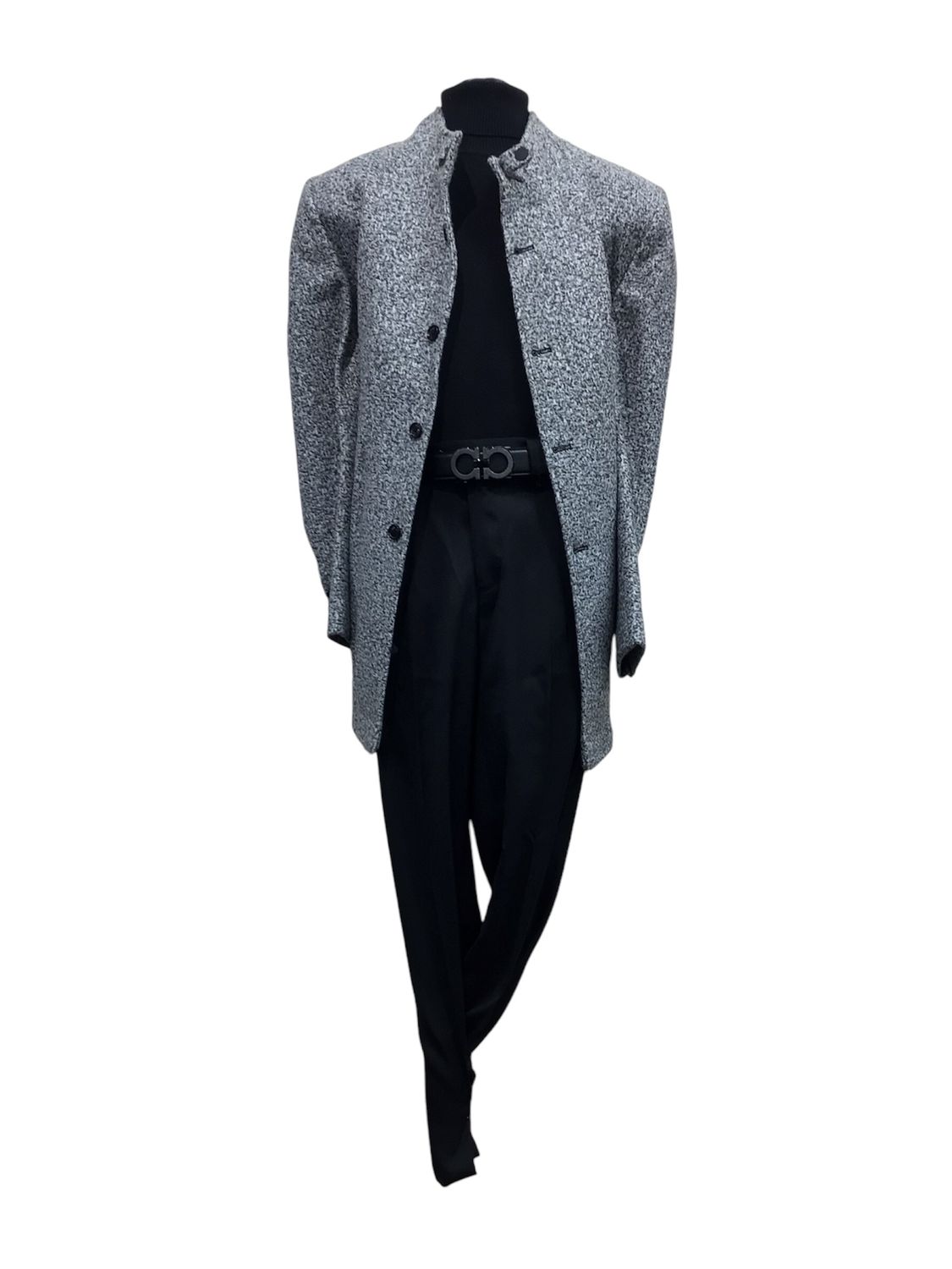 	EXECUTIVE MAN CLASSIC BUTTONED COAT , Color: GREY &amp; BLK, Size: M