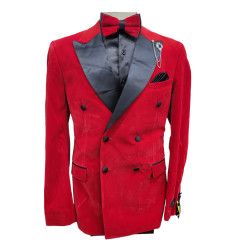 	DOUBLE BREASTED VELVET SLIM FIT BLAZER 
