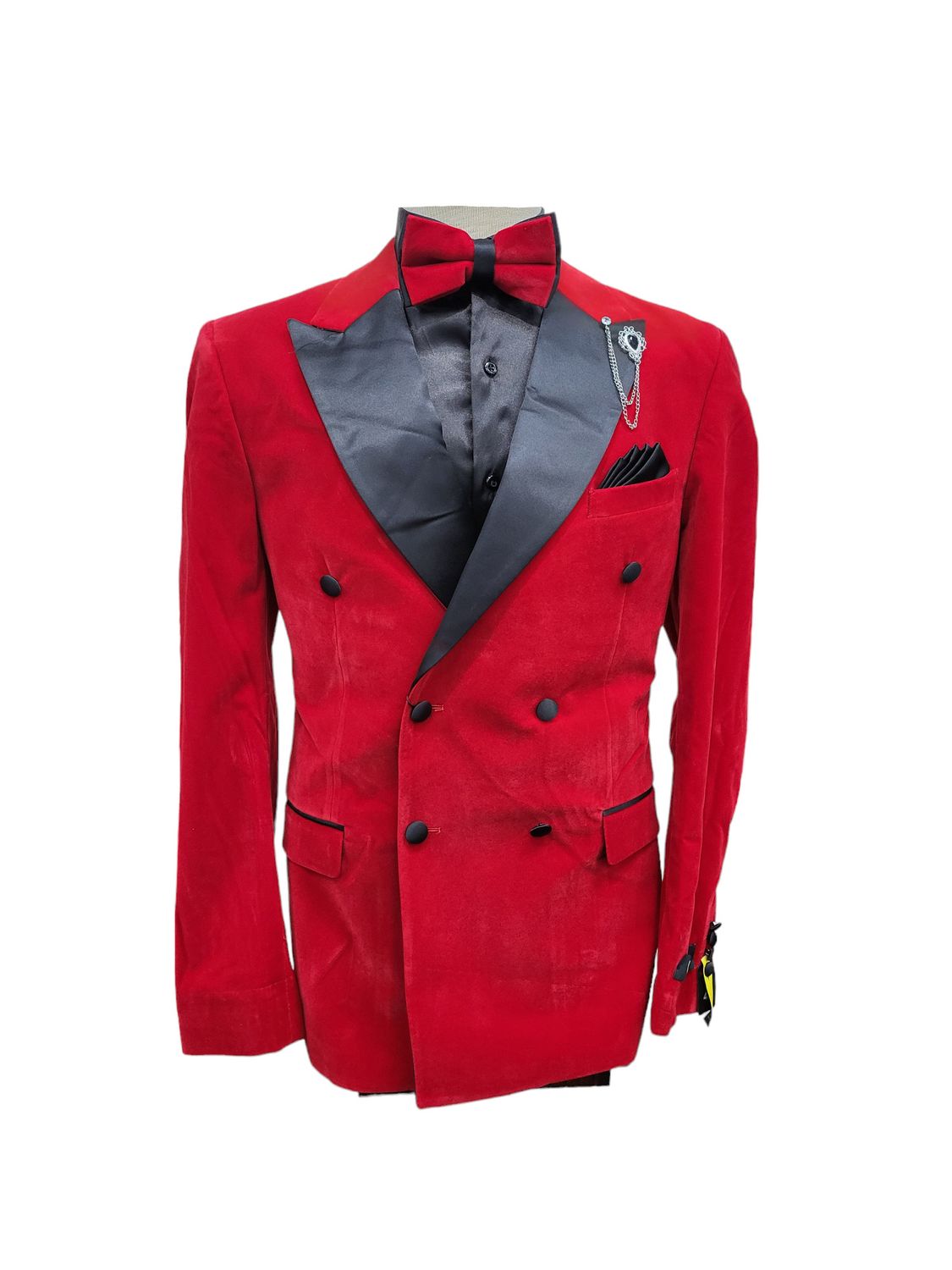 	DOUBLE BREASTED VELVET SLIM FIT BLAZER , Color: RED, Size: L