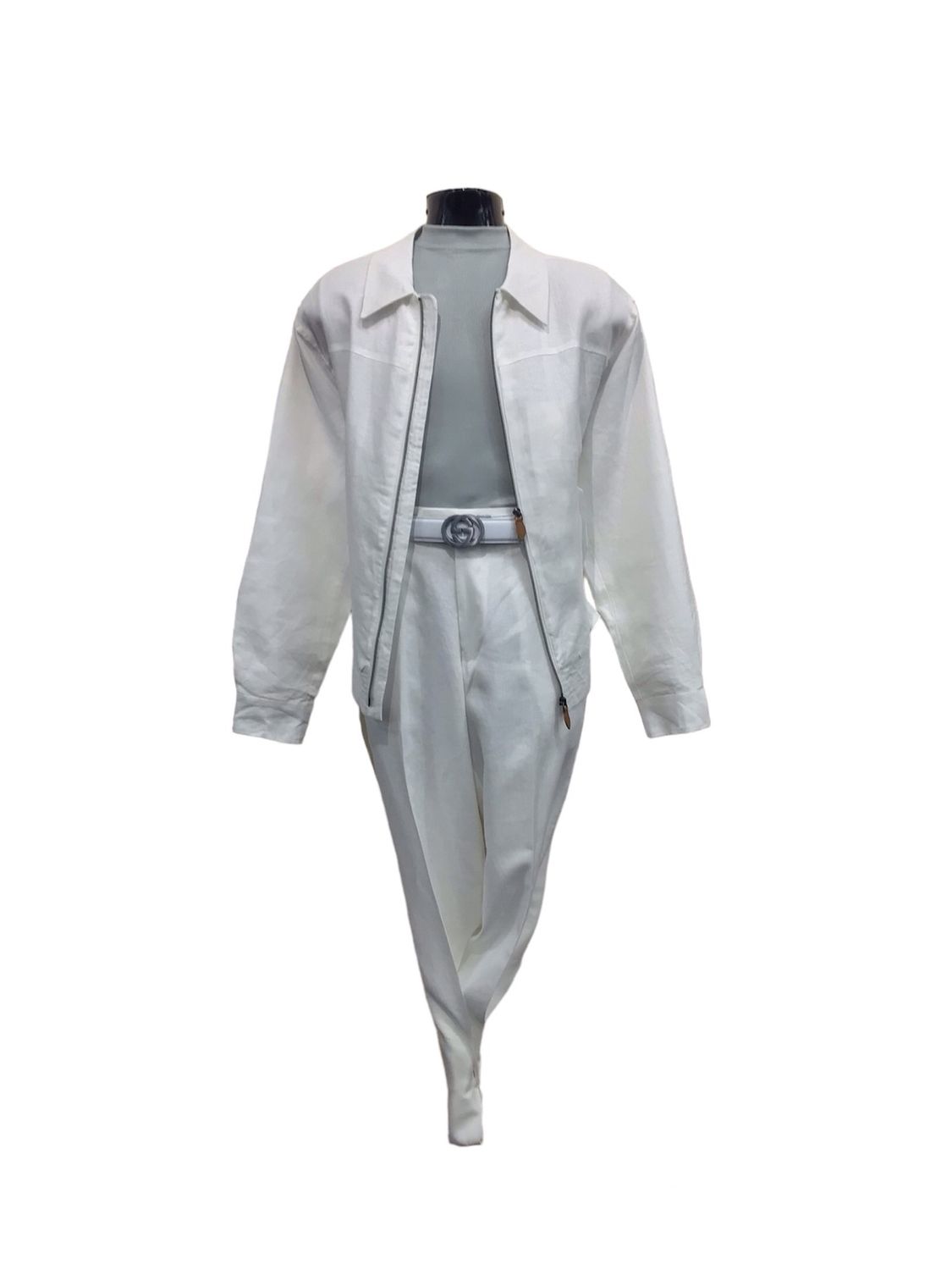 2 PC LIESURE SET LINEN HARRIING JACKET , Color: WHITE, Size: L/36W