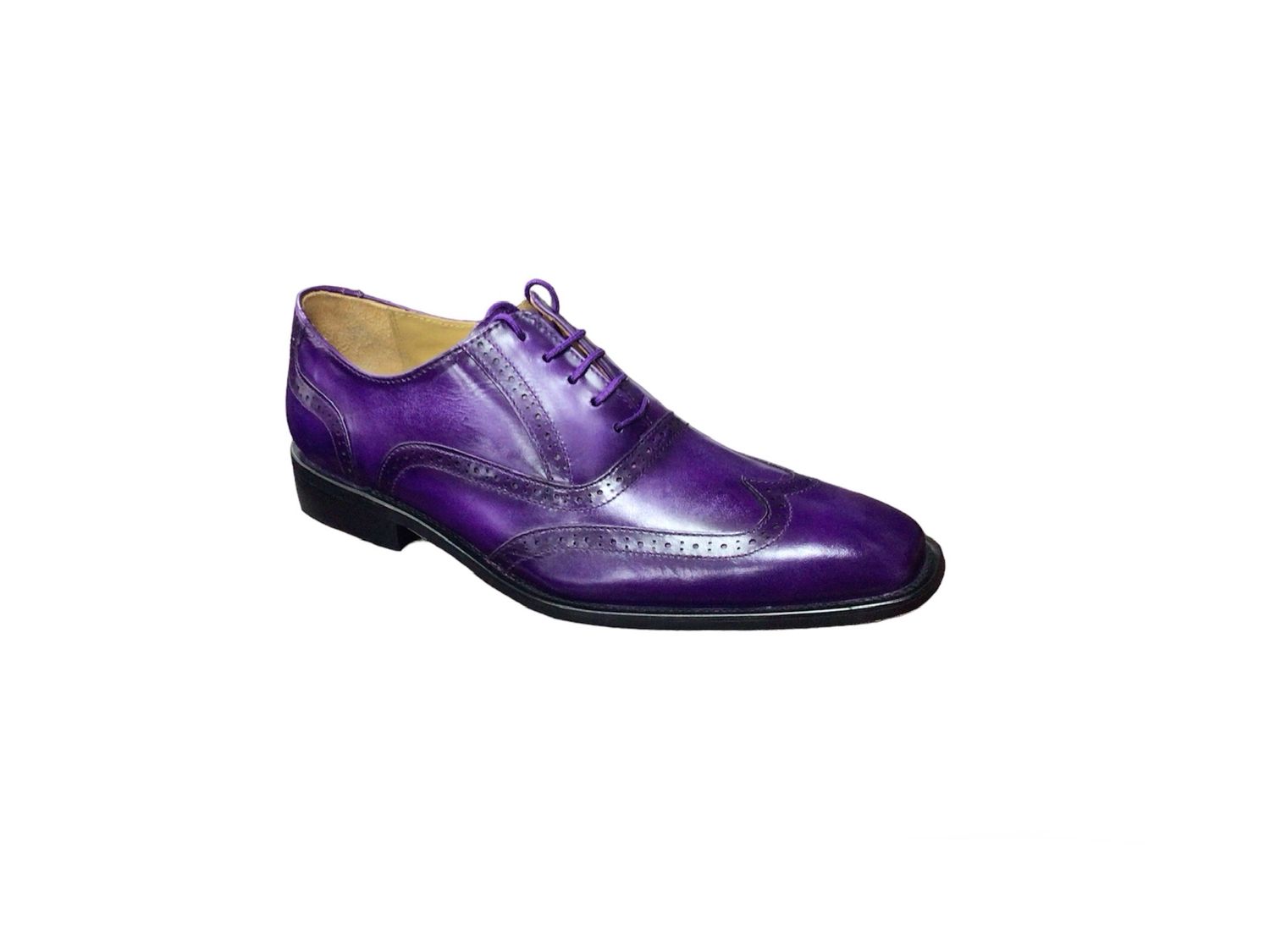 SHARON GENUINE LEATHER OXFORD WING TIP , Color: PURPLE, Size: 9.5