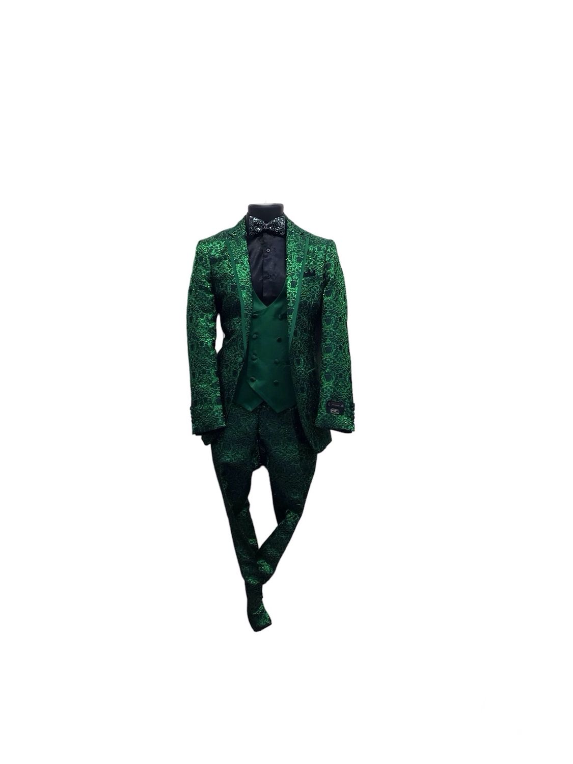 3PC SLIM FIT PAISLEY PRINT , Color: GREEN, Size: XL/44