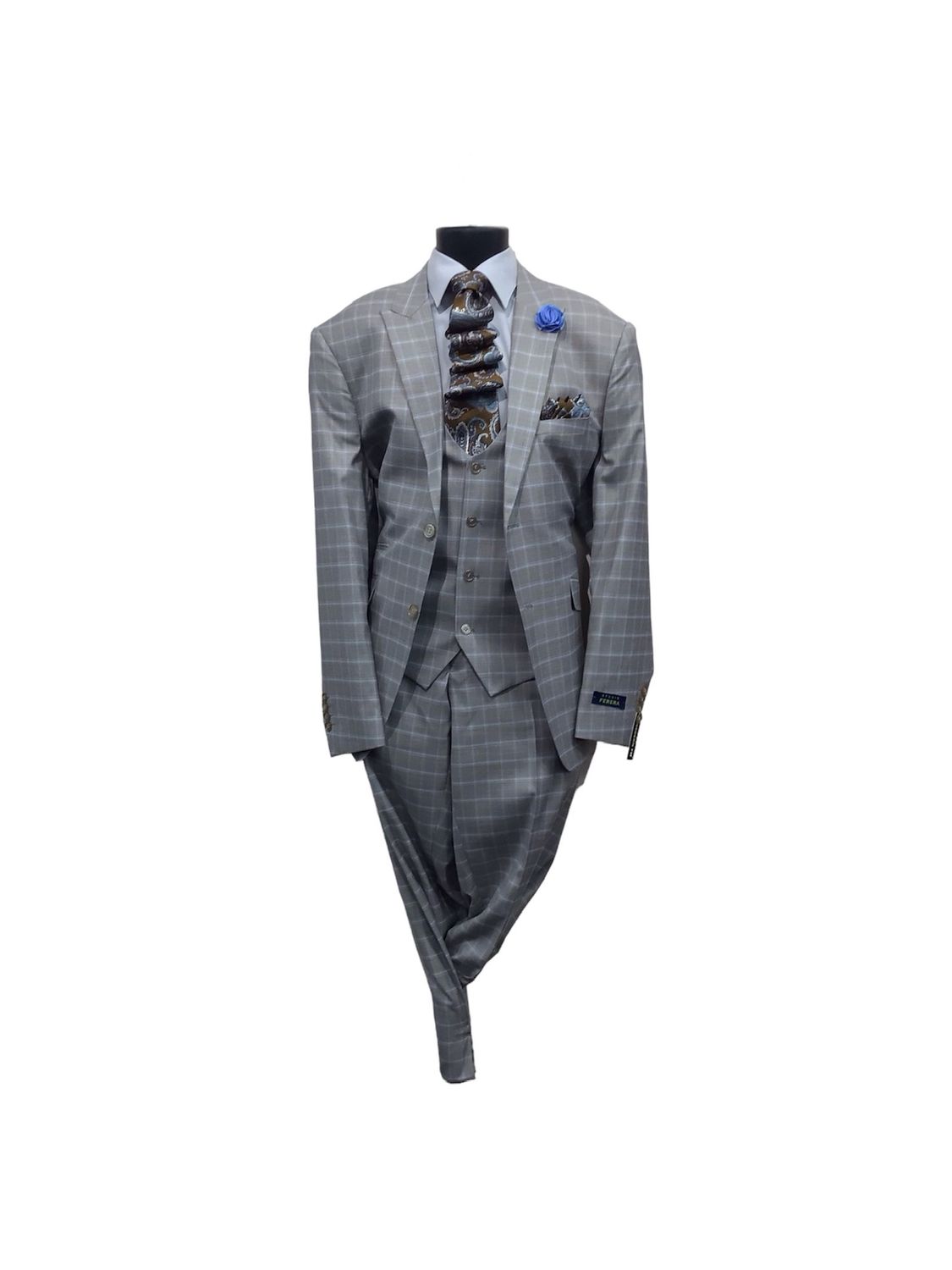 3PC PLAID SUIT , Color: TAN, Size: 48R/44W