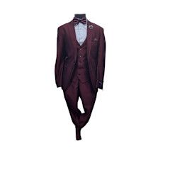 3PC SLIM FIT MENS BURGUNDY SUIT 