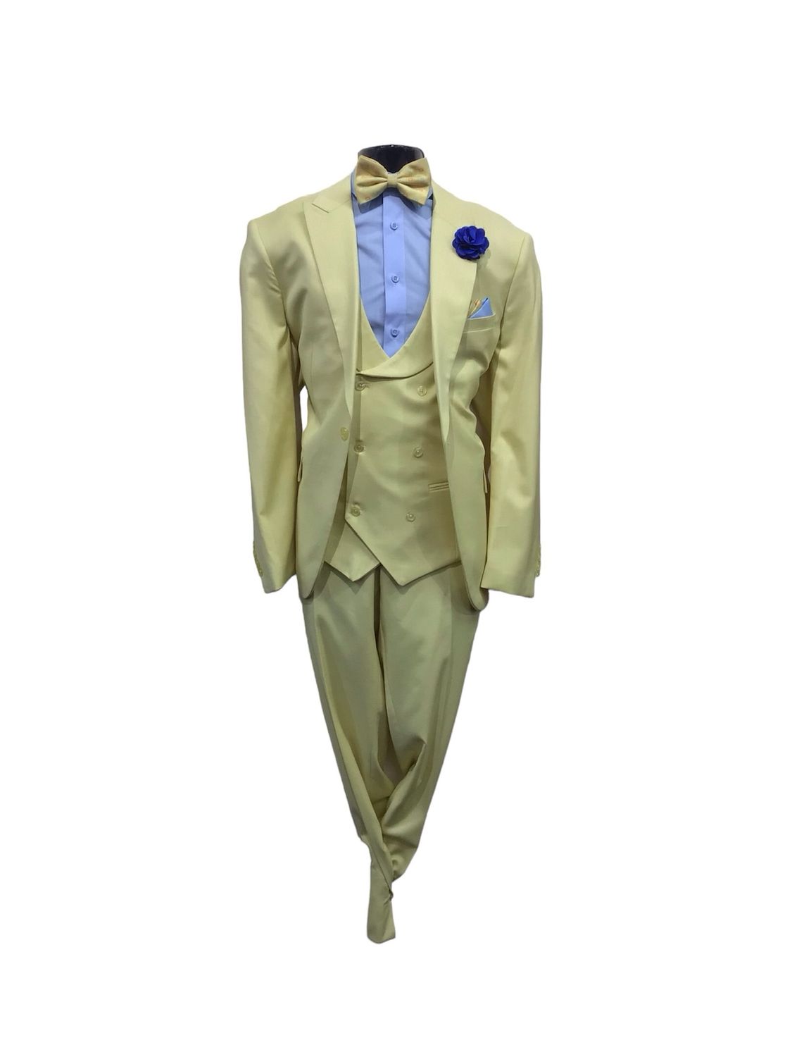 3PC SLIM FIT SUIT WITH D.B VEST RM1394 , Color: YELLOW, Size: 44R
