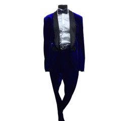 2PC SUEDE BLACK LAPEL SUIT