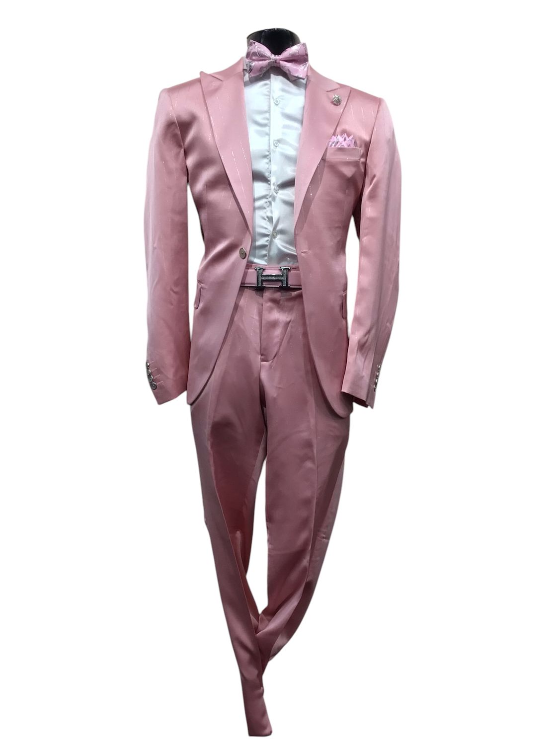 2PC SLIM FIT RHINE STONE TUX BLACK , Color: PINK, Size: S/32