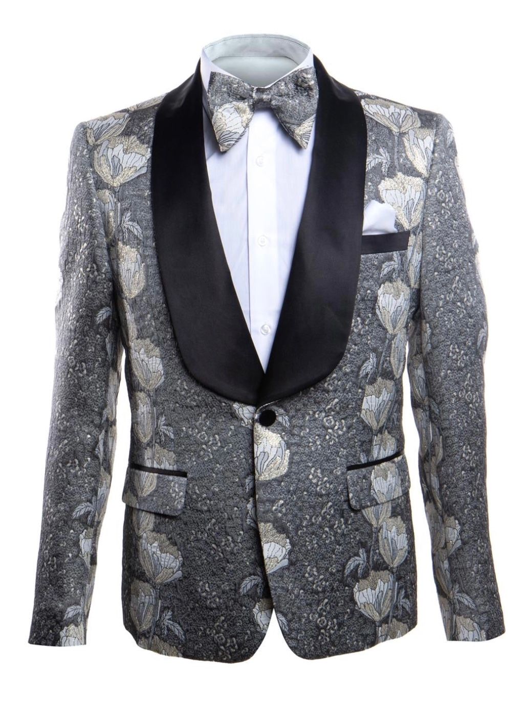 2PC SLIM FIT SMOKING TUXEDO , Color: GRY/BLK, Size: XS