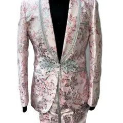 2PC PINK &amp; SILVER FLORAL PATTERNED SUIT 