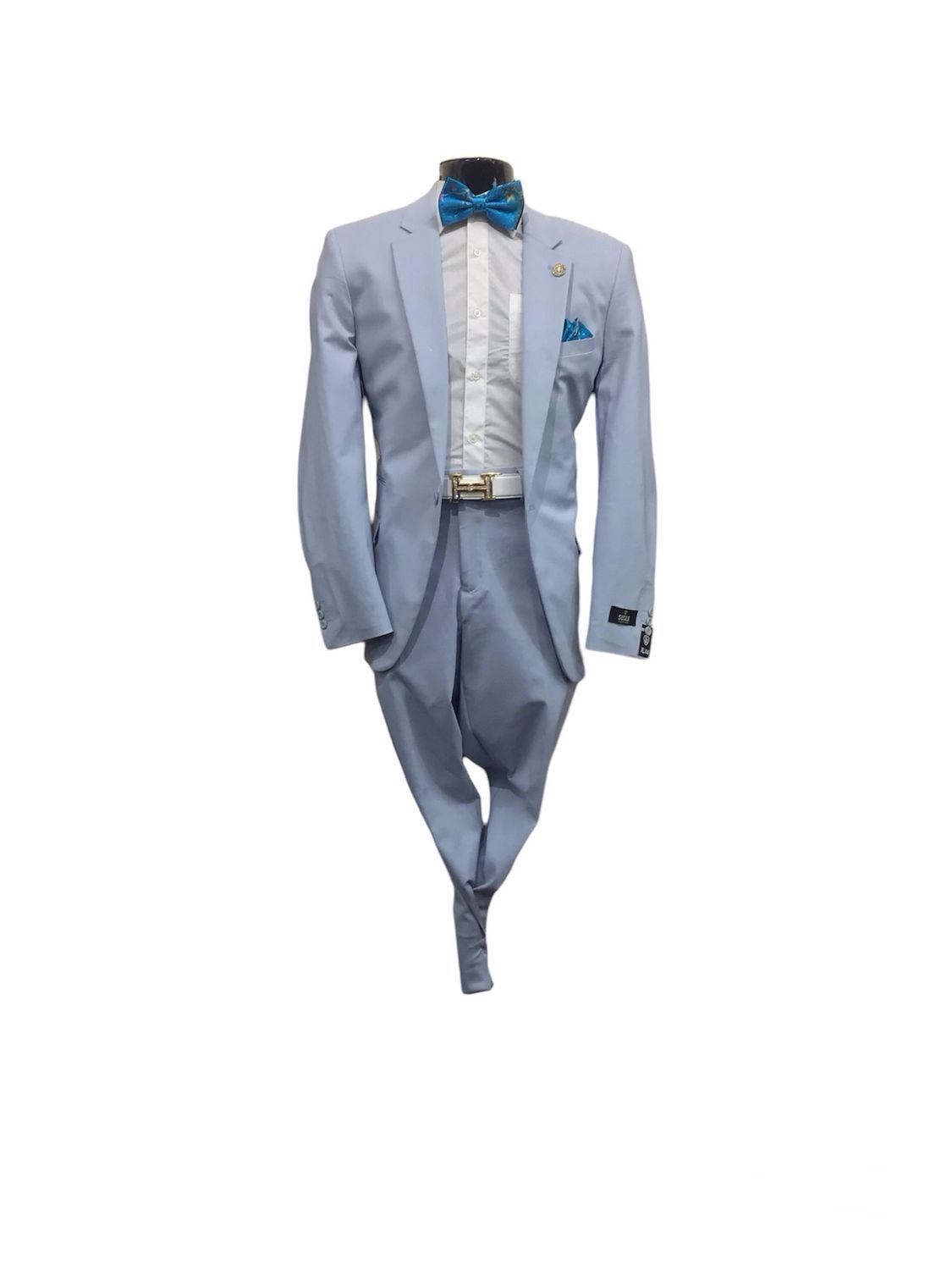 2PC SATEEN LUXURY SLIM FIT SUIT , Color: SKY BLUE, Size: 2XL
