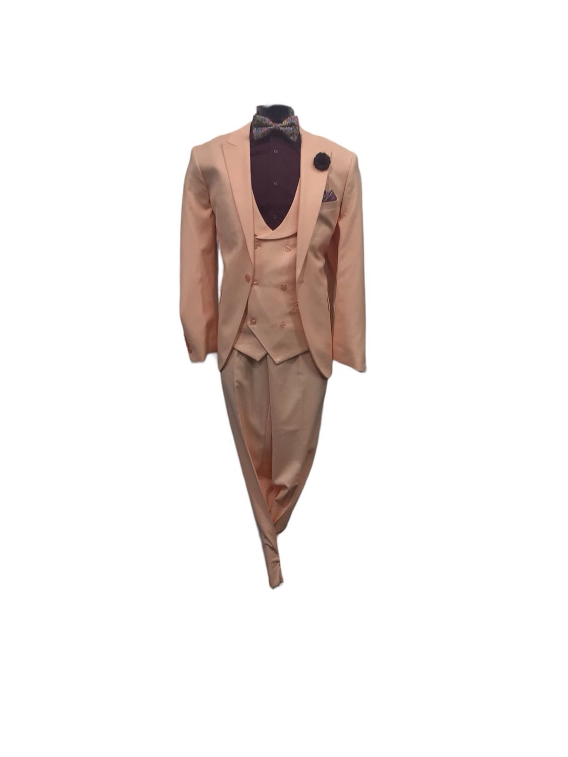 3PC SLIM FIT SUIT WITH D.B VEST RM1393 , Color: PEACH, Size: 52R