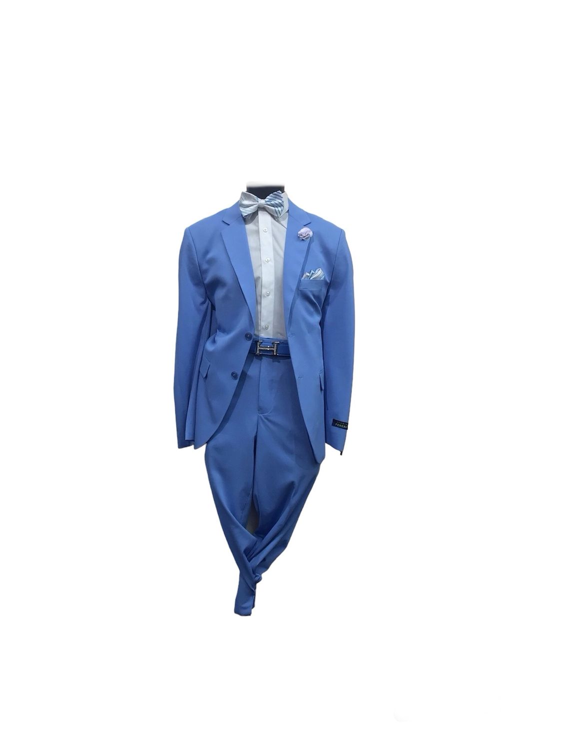 2PC MENS SKY BLUE SLIM FIT SUIT , Size: 44R/38W