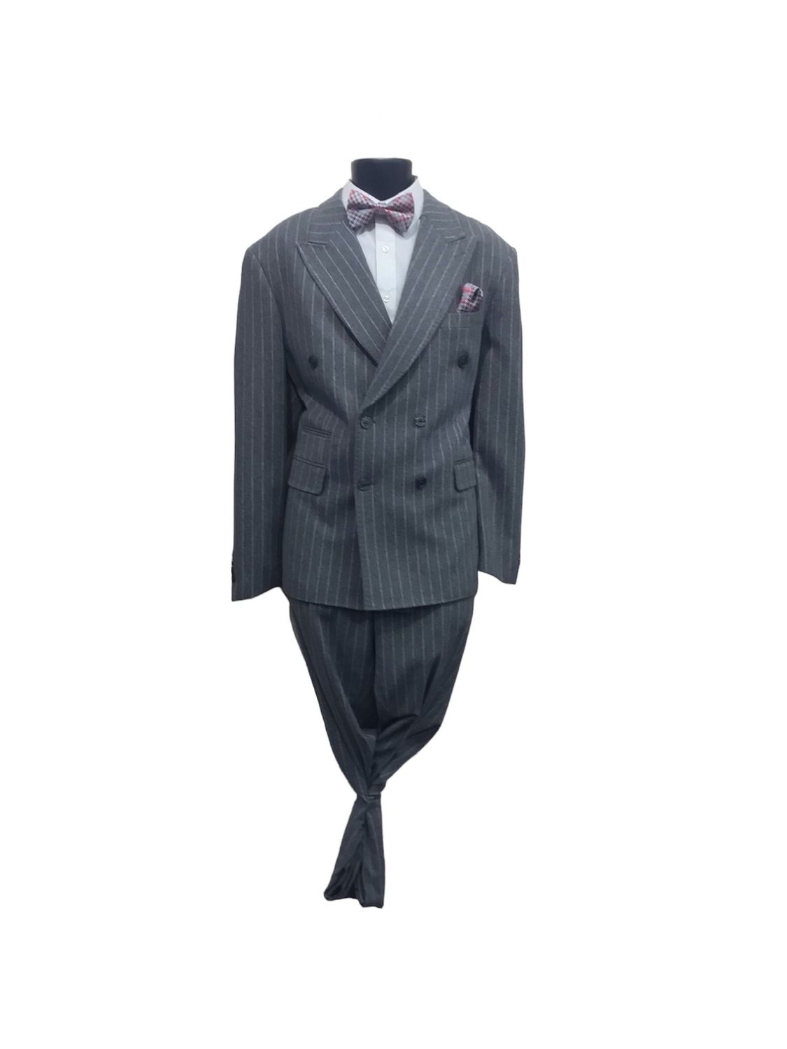 2PC DOUBLE BREASTED PINSTRIPE SUIT , Color: GREY, Size: 48R/42W