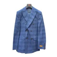 2PC DOUBLE BREASTED PLAID SUIT 