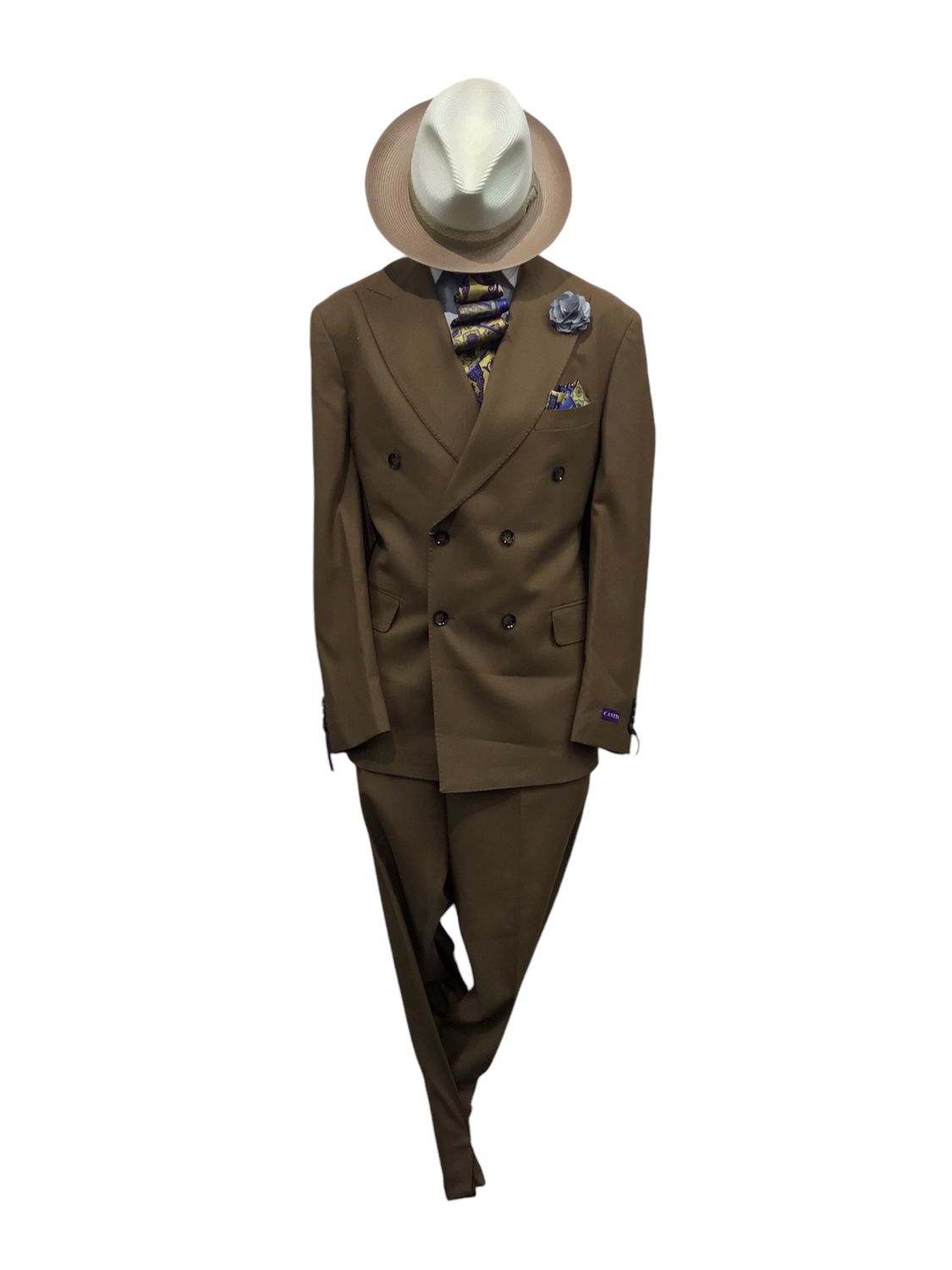 2 PC DOUBLE BREASTED SLIM FIT STRIPE SUIT , Color: TAN, Size: 44R/38W