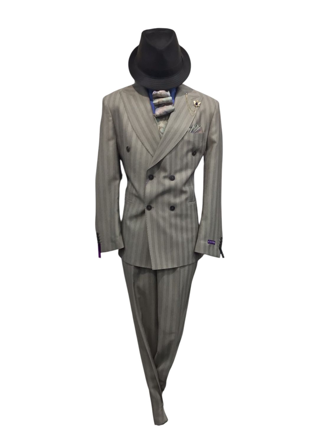 D.B CANUTI MODERN TWO TONED STRIPED SUIT , Color: TAN, Size: 46R/40W
