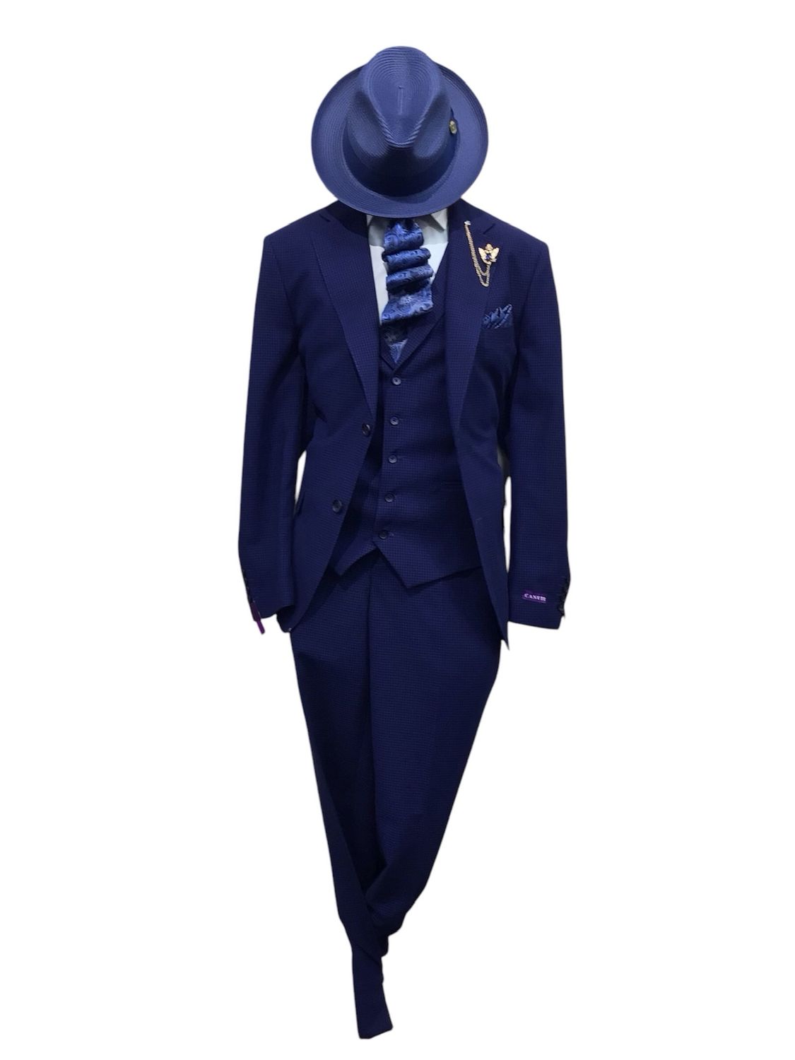 CANUTI MODERN 3PC HOUNDSTOOTH SUIT , Color: NAVY, Size: 42R/36W