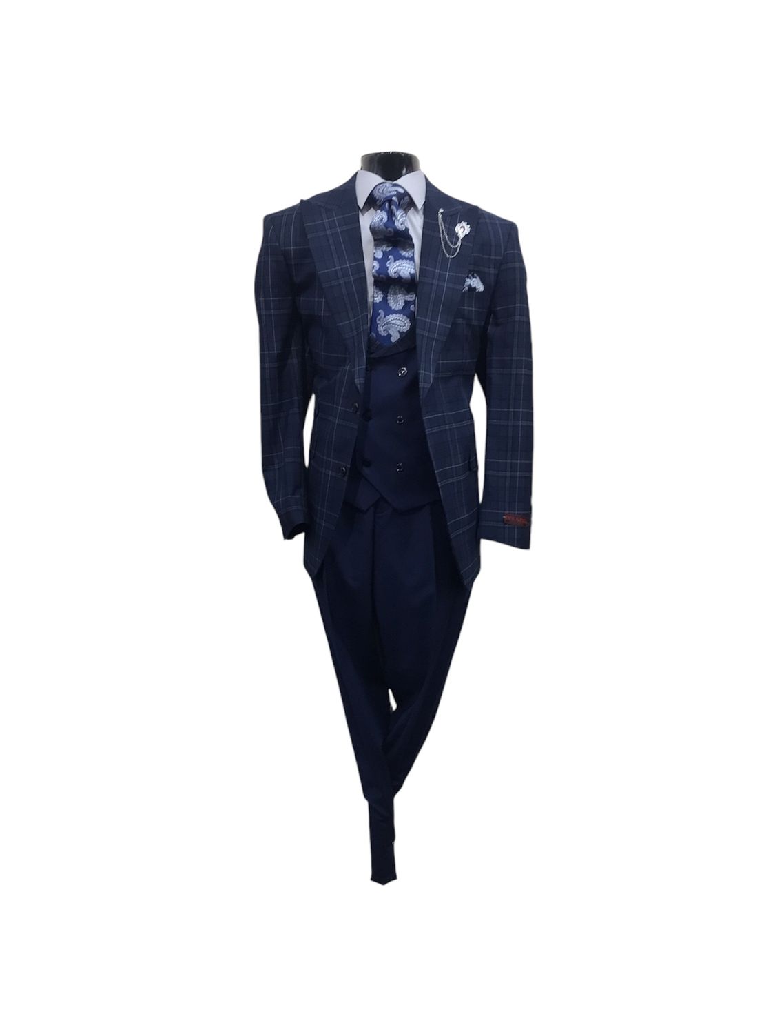 3PC COMPOSE SUIT WITH DB VEST MIDNIGHT , Color: BLUE, Size: 42R/36W