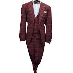 3 PIECE PEAK PLAID VESTED SUIT 