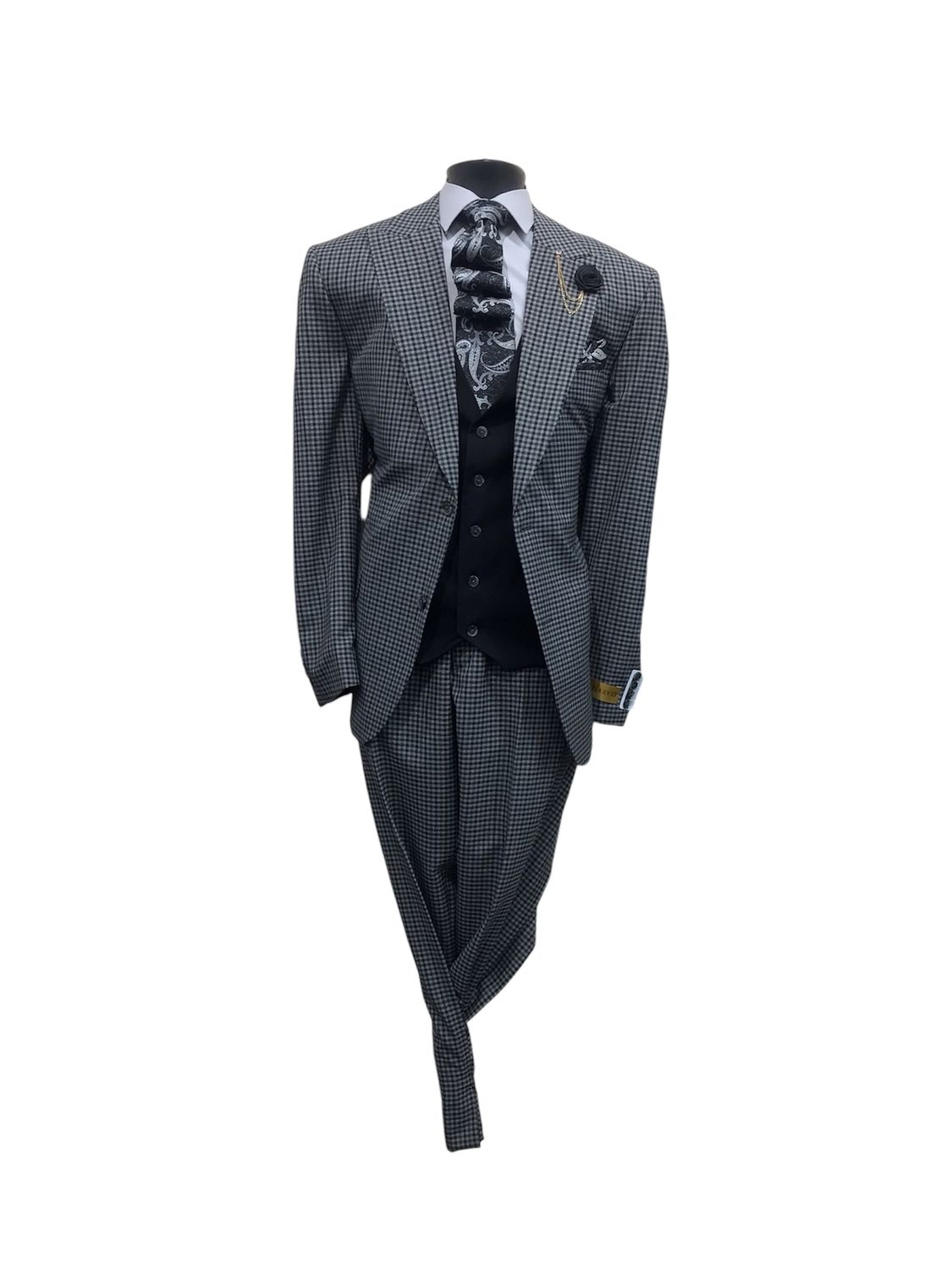 3 PIECE PLAID SUIT , Color: GREY/BLACK, Size: 48R/42W
