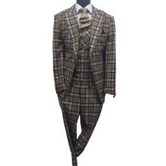 3 PC PLAD SUIT WITH DOUBLE BREASTED VEST 