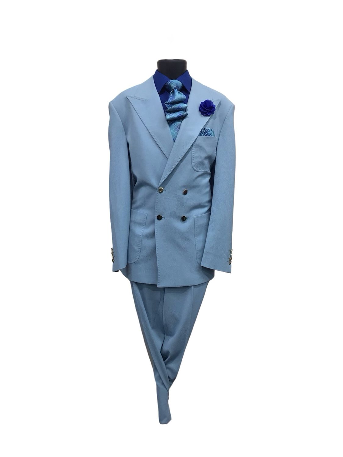 2PC D.B SUIT WITH GOLD BUTTONS , Color: SKY, Size: 3XL