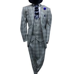 2 BUTTONS FLAT FRONT 3PC CHECKER SUIT 