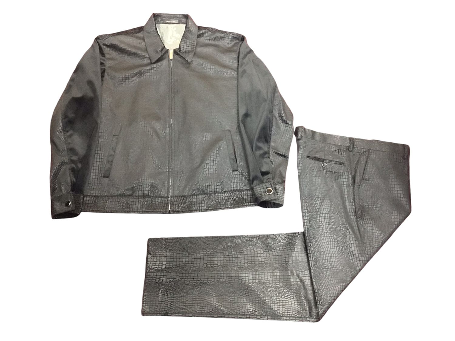 SUEDE 2PC SNAKE SKIN JACKET WALKING SUIT , Color: BLACK, Size: XL/38